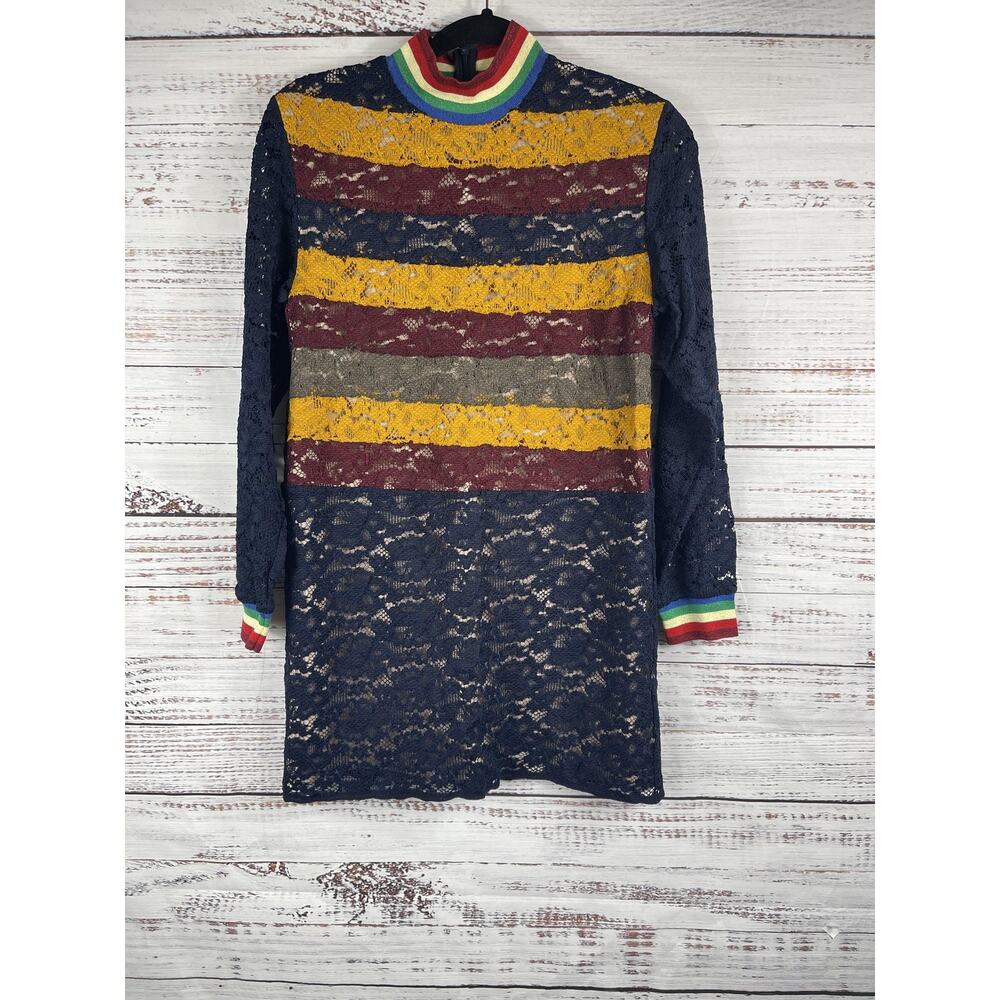 Dazzle Dress Women's Size XS Lace Striped Long Sleeve Retro Party Cocktail